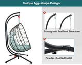 JOYBASE Double Swing Egg Chair with Stand, 2-Person Hanging Egg Chair Wicker Rattan Oversized Swinging Chair for Outdoor Indoor Garden Patio (Light Blue) JOYBASE