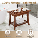 Teak Shower Bench, 24 Inch Teak Shower Stool 300lbs Wood Shower Chair Seat with Storage Shelf Towel Rack for Bathroom Indoor and Outdoor Use Homman