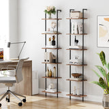 HOOBRO DIY Ladder Shelf, 6-Tier Wooden Wall Mounted Bookshelf, Narrow Bookcase, Display Shelf, Storage Rack, Plant Stand, for Living Room, Bedroom, Study, Balcony, Rustic Brown and Black BF651CJ01 HOOBRO