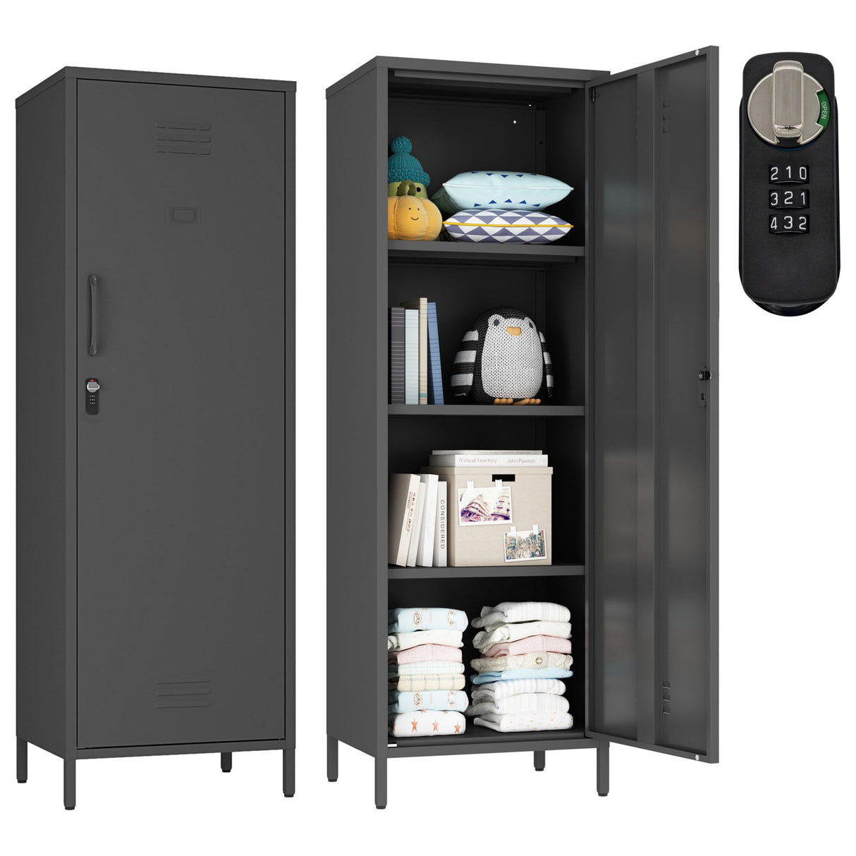 MIOCASA Metal Storage Locker Steel File Cabinet with 3 Shelves 59.06-inch high for School, Bedroom, Home Office, Gym and Changing Room MIOCASA