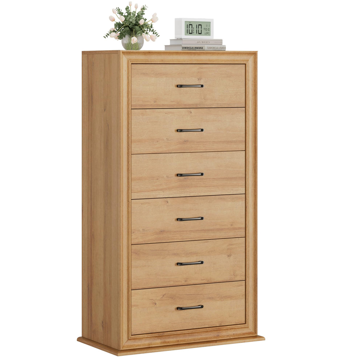 HIFIT Farmhouse 6 Drawer Dresser for Bedroom, 53'' Tall Dresser with 6 Drawers, Wood Chest of Drawers, Large Storage Dressers, Fluted Dresser for Living Room | Hallway | Home Office | Entryway, Oak HIFIT