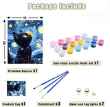 Yunnuo Paint by Numbers for Adults Black Cat, Paint by Numbers Kit on Canvas for Beginners, Starry Night Number Painting Set Craft Supplies, 3 Paintbrushes and Acrylic Paint 16x20 Inch Yunnuo