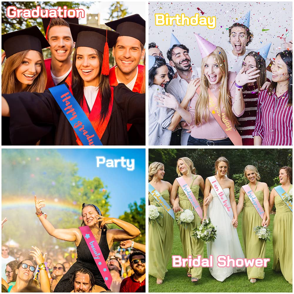 MDOZQ 6 Pcs Sash Blank Satin Sash Party Favors White Sash Plain Sash Bridal Shower Decorations Sashes For Birthday, Wedding, Graduation, DIY, Beauty Pageant, Hen Party, Homecoming, Make Your Own Sash MDOZQ