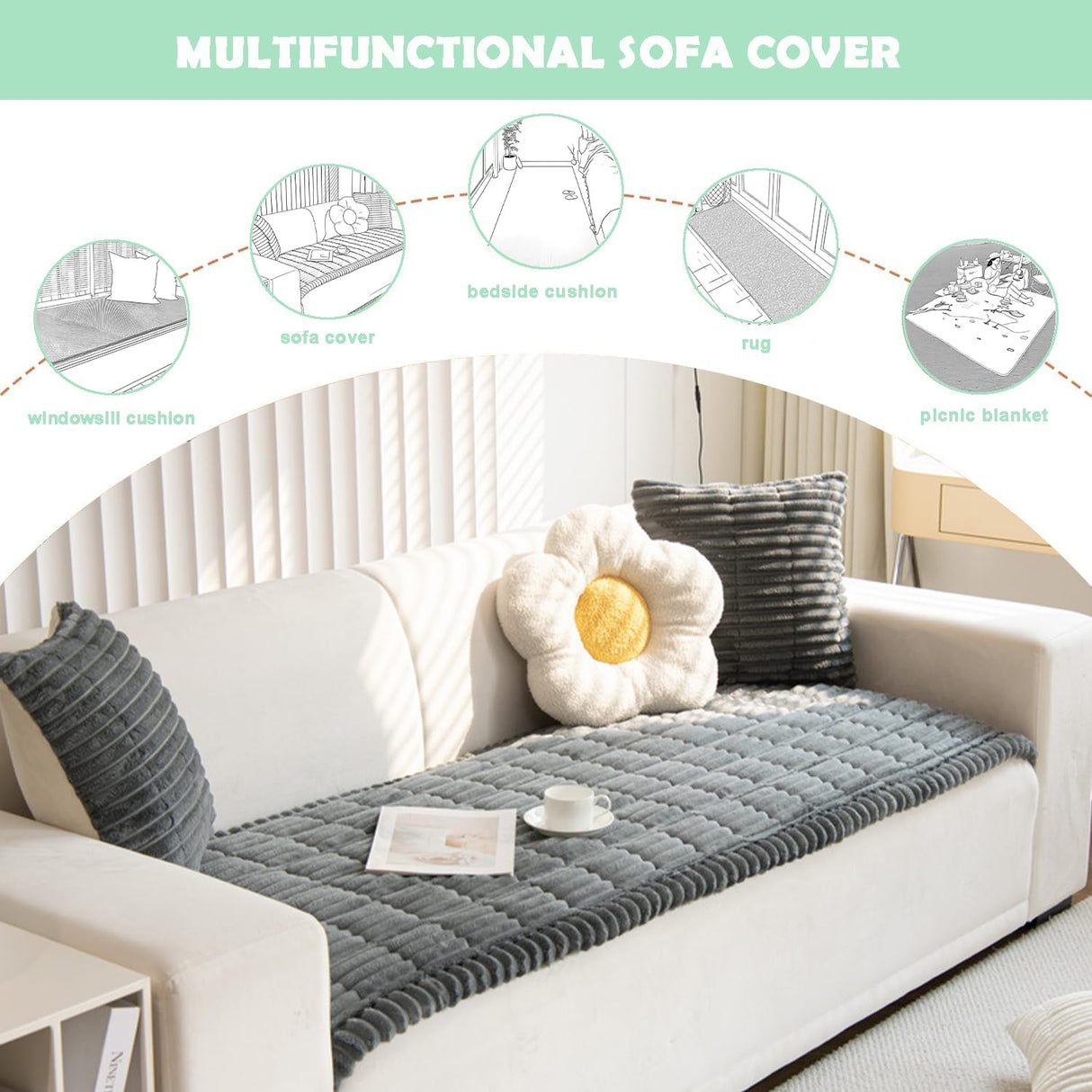 ZQFFB Pet Couch Cover Dogs Washable Non-Slip Couch Protector Pet Friendly Dog Mat for Couches and Sofas ZQFFB