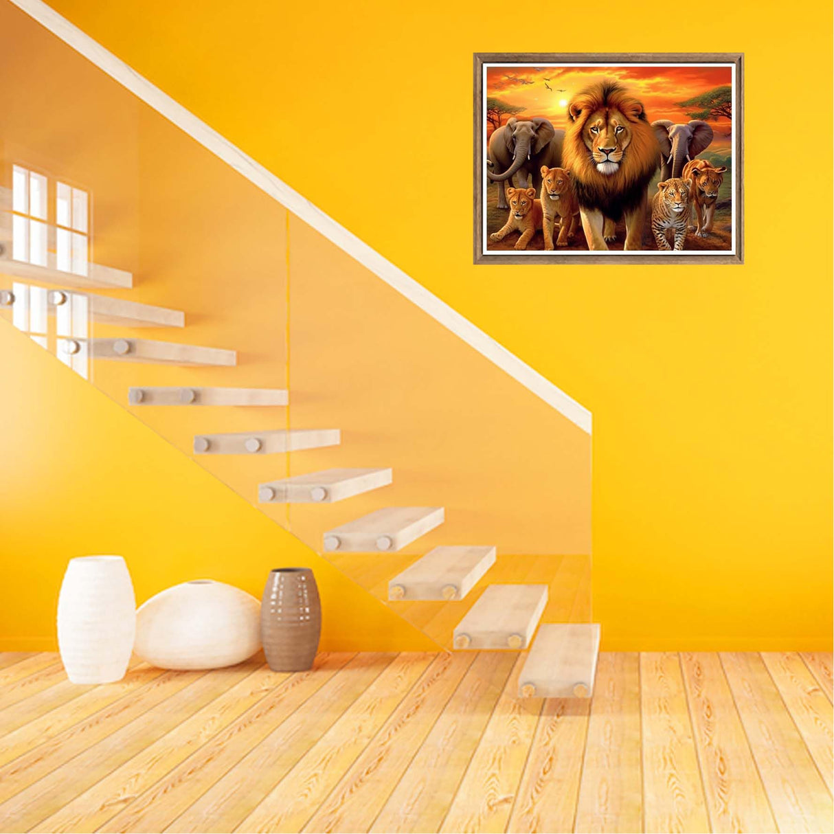 Bimkole 5D Diamond Painting Kits Lion and Elephant, Full Drill Animal Tiger DIY Rhinestone Embroidery Set Paint with Diamonds Art by Number Kits Cross Stitch Home Wall Craft Decoration 12X16 inch Bimkole