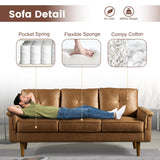 ovios Luxury 3 Seater Sofa with Faux Leather,Mid-Century Modern Couch with Comfortable Armrest,Comfy Couches with Deep Seat,Small Sofas for Living Room Bedroom (Light Brown) ovios