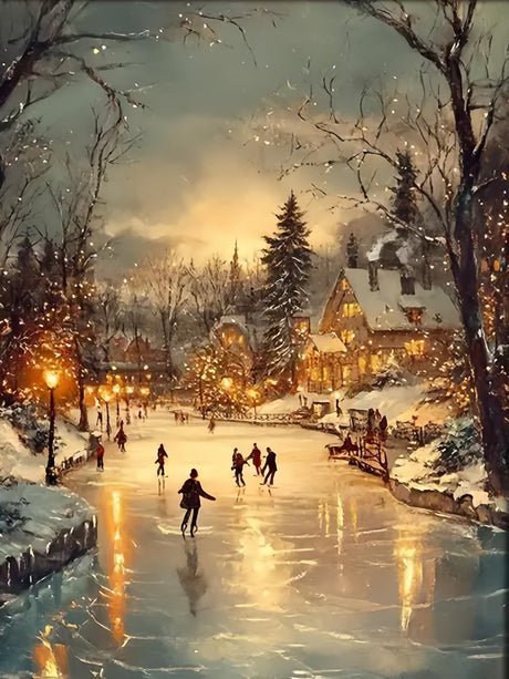 Mosaflare 5D Diamond Painting Kits for Adults, Winter Landscape Diamond Art for Beginners, DIY Full Round Drill Christmas Village Paint by Diamonds Dot Gem Art for Adults, Home Wall Decor 12x16 Inch Mosaflare