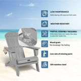 Plawdlik Folding Adirondack Chair, SGS Tested, Wooden Textured with Cup Holder, Heavy All-Weather HDPE Comfortable Set Poolside Backyard Lawn Grey set 2 Plawdlik