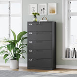 MIIIKO Lateral File Cabinet with Lock, 5 Drawer Metal File Cabinets 35.4" Wide, Home Office Locking Filing Cabinets for Legal Letter File Folders MIIIKO