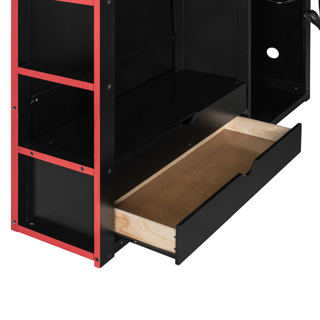 CKLMMC Full Size Gamer Loft Bed with Built-in Desk, RGB Lighting, USB Port & Storage, Gaming Bed with Wardrobe, Drawers for Kids, Teens, Adults (Red/G) CKLMMC