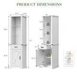 RoyalCraft 75'' Tall Storage Cabinet with LED Light, Farmhouse Pantry Cabinet with Tempered Glass Adjustable Shelves & Barn Door, Freestanding Linen Tower for Bathroom, Living Room, Kitchen, White RoyalCraft