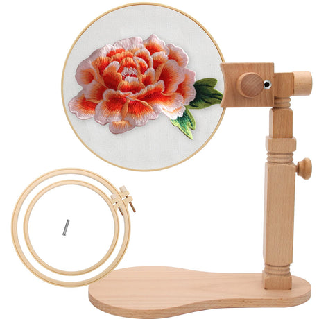 Rotated Adjustable Embroidery Frame Stand, Pletpet Embroidery Hoop Stand Desk Clamp with 2Pcs Embroidery Hoop 7.9 in+6.5 in - for Arts Crafts Sewing Needlework Embroidery Supplies Pletpet