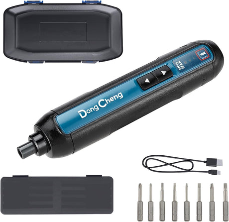 DongCheng 4V Cordless Electric Screwdriver, 2000mAh Battery Powered Rechargeable Screwdriver with 3 Torque Setting Up to 5N.m, 300RPM, Dual LED Lights, 8pcs 2-Inch Magnetic Screw Bits for Home DIY Dong Cheng