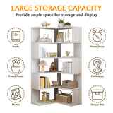 IOTXY 6-Tier L-Shaped Corner Bookshelf - 66" Tall Wooden Freestanding Bookcase with Open Shelf Units, White IOTXY