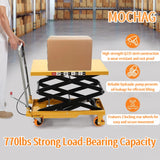 Hydraulic Lift Table Cart, 770lbs Capacity Double Scissor Lift Table w/Locking Wheels,51" Lifting Height Manual Elevating Cart Hydraulic Material Lift Pallet Truck for Material Handling,Transportation MOCHAG