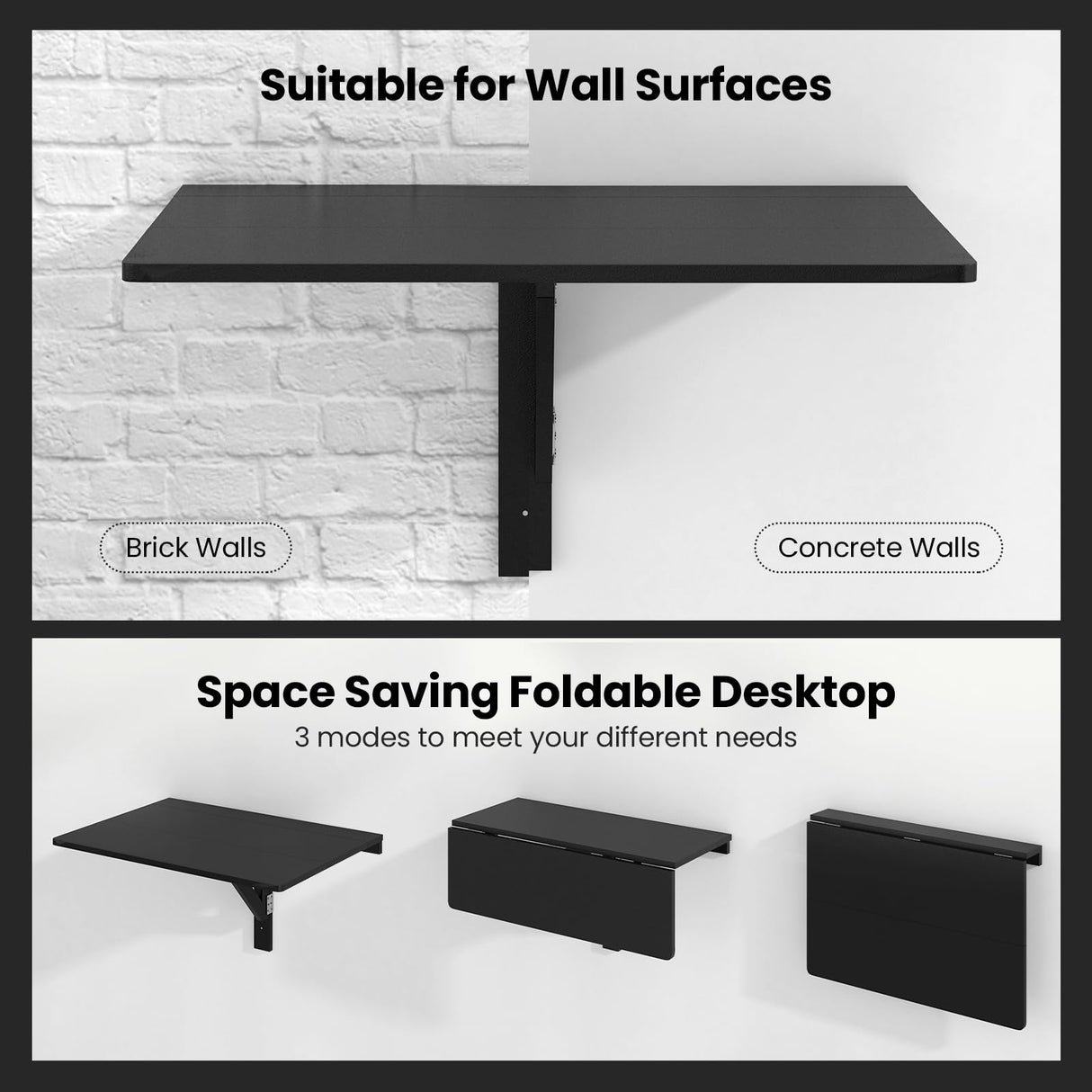 Tangkula 31.5" x 23.5" Wall Mounted Table, Folding Wall Mounted Desk Drop-Leaf Table, Space Saving Fold Down Floating Desk for Study, Bedroom, Bathroom or Balcony (Black) Tangkula