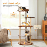 PETEPELA Wood Cat Tree Tower for Indoor Cats,5-Level Modern Cat Tree Cat Activity Center with Scratching Posts, Brown PETEPELA