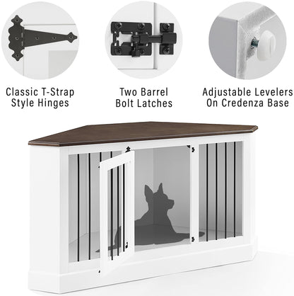 Crosley Furniture Winslow Corner Dog Crate Credenza Kennel for Pets, White - WoodArtSupply