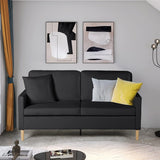 AILEEKISS 66" W Loveseat Sofa with 2 USB Mid Century Modern Love Seats PU Leather Furniture Tufted Upholstered Love Seat Couch for Living Room Office Apartment Bedroom (3-Seater, Black) AILEEKISS