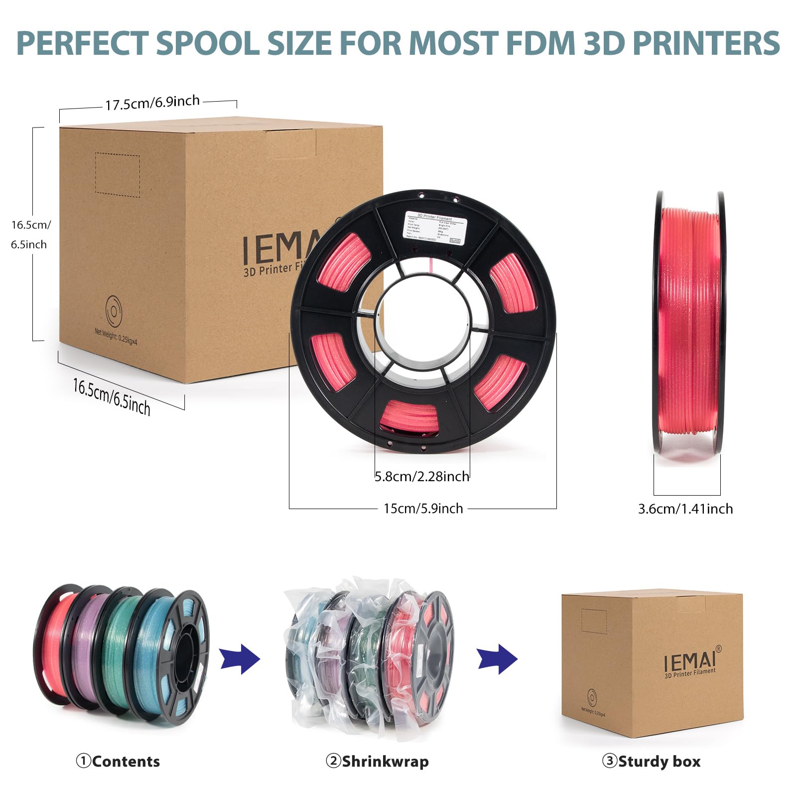 IEMAI Clear PLA Filament 1.75mm Bundle, High Speed 3D Printer Filament at 30-600mm/s, Transparent PLA Filament with Glitter Shiny, 250g × 4 Spool, Purple/Blue/Mint Green/Rose Pink - WoodArtSupply