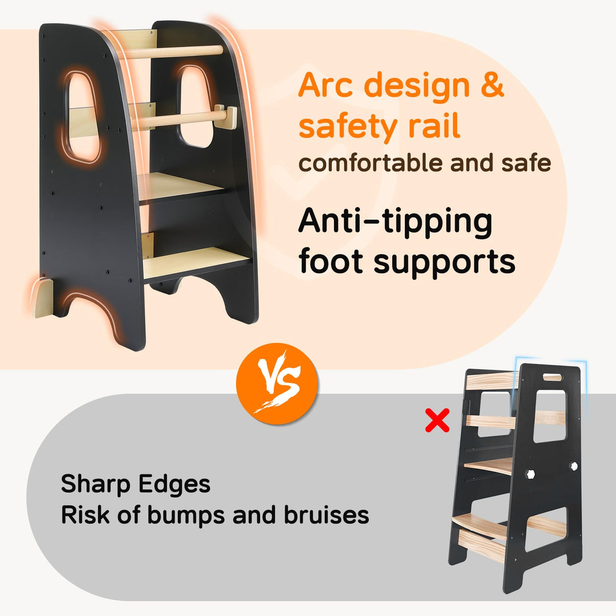 Ezebaby Toddler Kitchen Stool Helper Toddler Standing Tower Kids Kitchen Step Stool, Adjustable Toddler Tower Kitchen Stool Helper Toddler Step Stool for Kitchen with Non-Slip Feet-Black Ezebaby