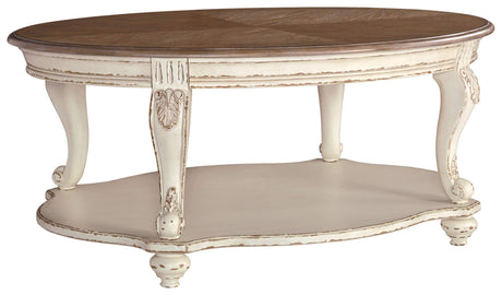 Signature Design by Ashley Realyn Casual Cottage Coffee Table, Antique White & Brown Signature Design by Ashley