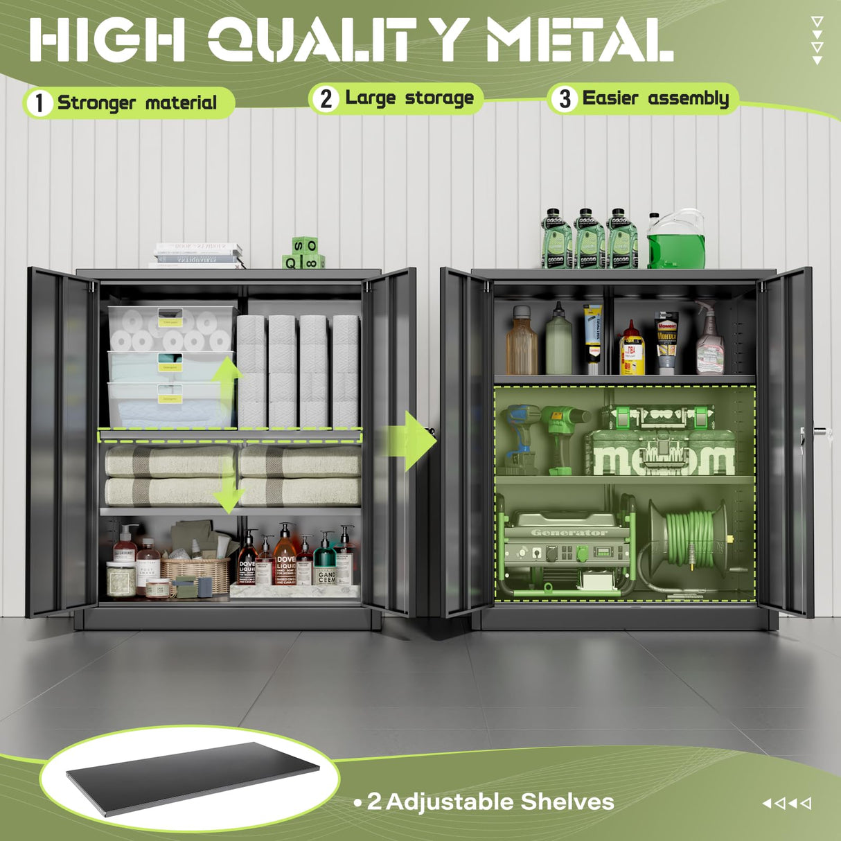 Oakcloud Metal Storage Shed Cabinet Tool Organizer, 36" Lockable Garage Storage Cabinets Tool Shed with 2 Doors and 2 Adjustable Shelves, Locking File Cabinet (36“-Black) Oakcloud