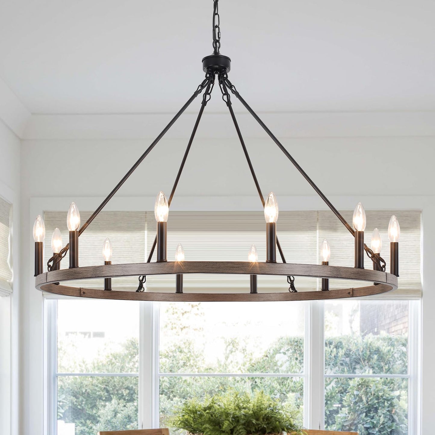 12 Light Farmhouse Chandelier for Dining Room 38 Inches Wagon Wheel Chandelier Rustic Large Chandeliers for High Ceiling Light Fixture Outdoor Chandelier for Living Room Entryway Foyer Gazebo - WoodArtSupply