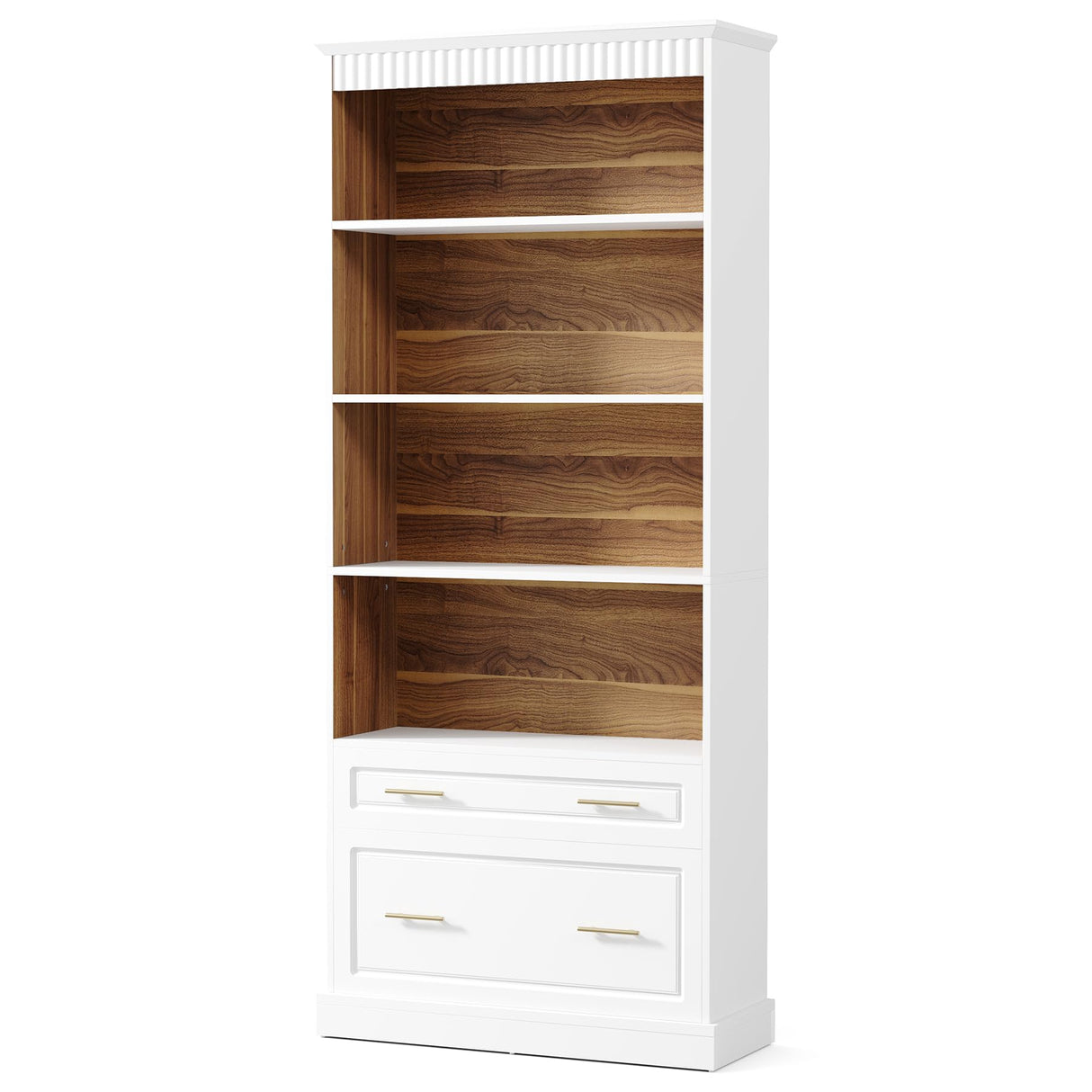 LITTLE TREE 72-Inch Tall White Bookcase, 5-Tier Wooden Open Display Bookshelf with 2 Drawers fits Letter, Legal, A4 Size, Modern Floor Standing Storage Organizer for Home Office & Living Room,Bedroom LITTLE TREE