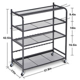 Bknius Fishing Rod Holder for Garage for 15 Rods, Fishing Pole Holders for Fishing Gear Storage Organizer, Fish Rod Rack Basement, Metal Black with Big Wheels, 4-Tier Bknius