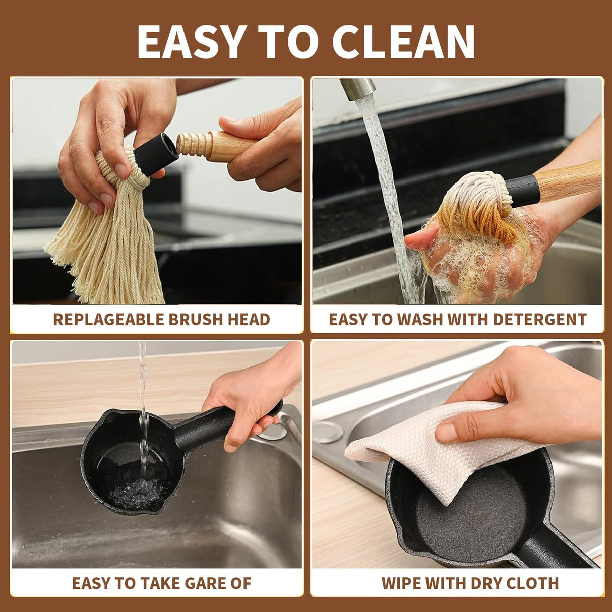 BBQ Mop Brush and Cast Iron Basting Pot - Grilling Tool Set with Basting Brush an Meat Shredder Claws for Meat Smoker, Grill and Stove(8pcs) ZQDFLME