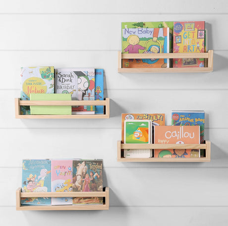 DUICIRX Nursery Room Shelves Set of 4, Wood Floating Book Shelves for Kids Room, Baby Book Shelf for Nursery, Kitchen Spice Rack (Natural Wood) DUICIRX