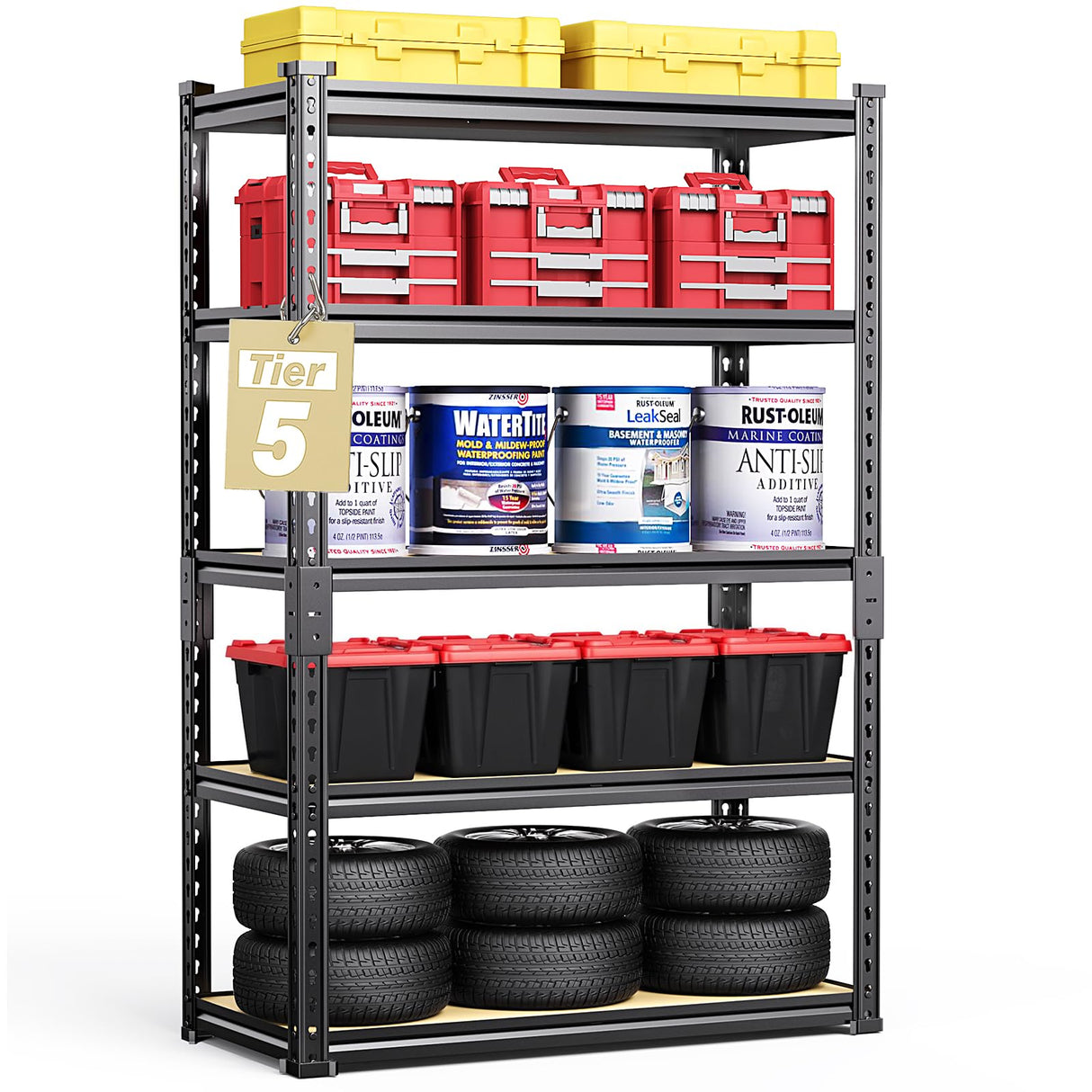 TigerParty 2050LBS Heavy Duty Garage Shelving, 5-Tier Adjustable Storage Shelves, Metal Shelving Unit and Storage Rack for Pantry, Basement, Warehouse, 72" H x 36" W x 16" D, MDF Borad TigerParty