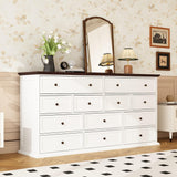 TAMUNE 12 Drawer Dresser Chest of Drawers, White Dresser for Bedroom, Retro Wood Dressers with 12 Drawers, for Living Room Bedroom Hallway, White and Brown 15.7”D x 61”W x 31.5”H TAMUNE