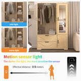 CORAZAZA 72" Armoire Wardrobe Closet with Mirror Door,3 Doors Farmhouse Bedroom Armoire with Drawers and Adjustable Shelves,Wooden Armoire Wardrobe Closet with Hanging Rod for Bedroom(Natural) CORAZAZA
