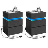 VASAGLE Nightstands with LED Lights, Set of 2, Adjustable Light Colors, Bedside Tables, Side Tables with 3 Drawers, Modern Style, 13.8 x 15.7 x 21.7 Inches, Ebony Black ULET799T58 VASAGLE