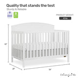EVOLUR Dream On Me Storybrooke 5 in 1 Convertible Crib in White, JPMA & Greenguard Gold Certified,Built of Sustainable Pinewood, 3 Mattress Height Settings, Non-Toxic Water-Based Paint Finish Dream On Me