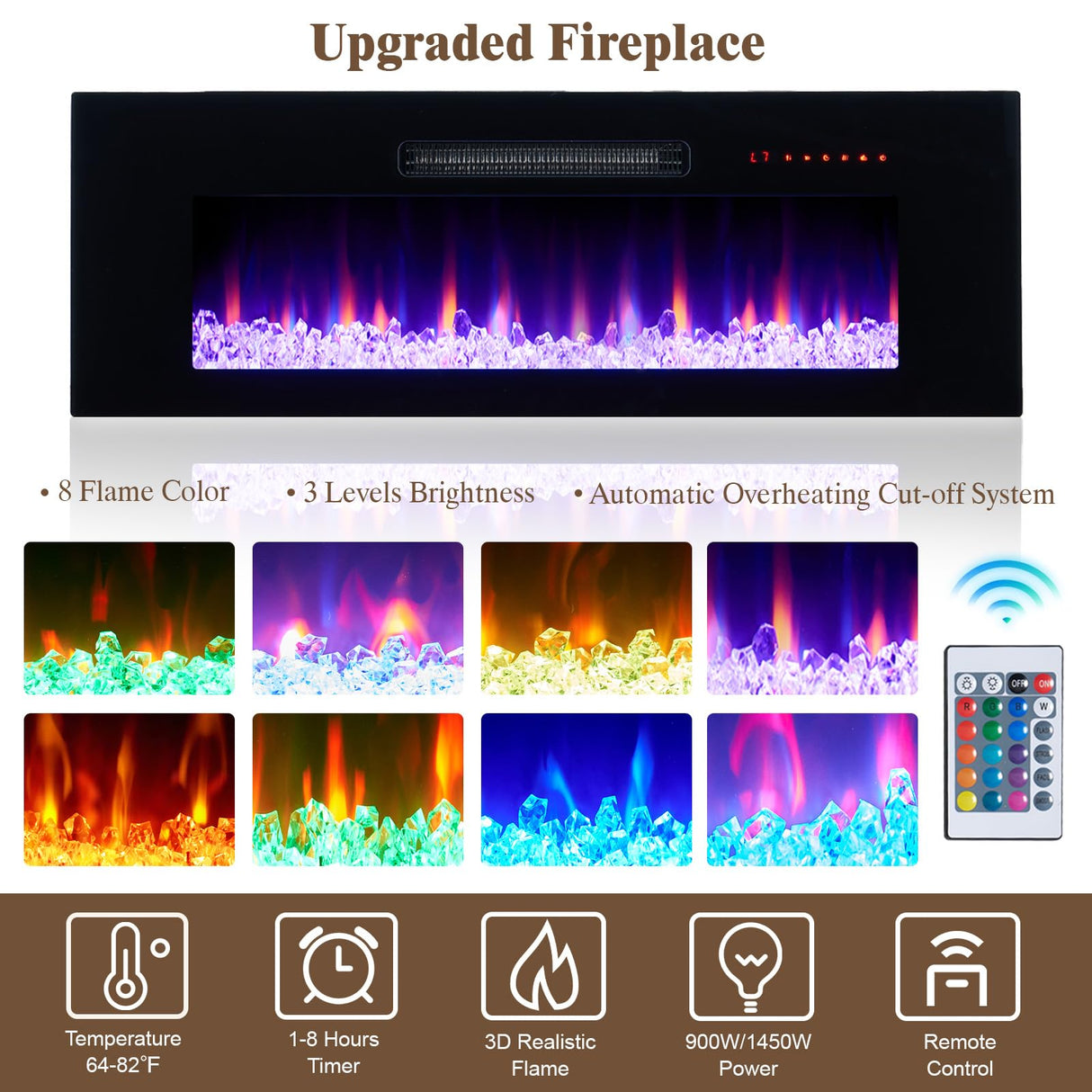 LUXOAK Floating TV Stand with 36" Electric Fireplace, 70 inch Wall Mounted Electric Fireplace Entertainment Center with Storage Space, TV Stand for Living Room for TVs Up to 80", All Black LUXOAK