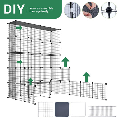 LotFun Large Cat Cage, 5-Tier DIY Catio Outdoor Cat Enclosure, Cat House with 5 Door 12 Jumping Platforms Hammock, Detachable Patio Cat Crate Ideal for 1-4 Cats