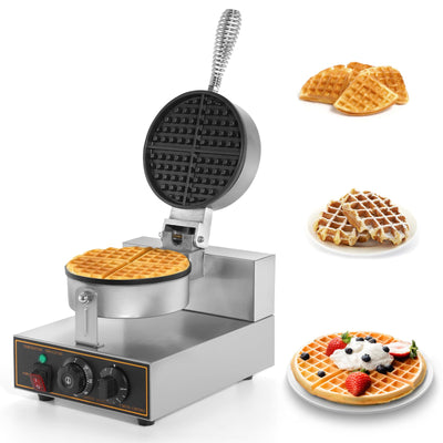 Dyna-Living Waffle Maker Commercial Waffle Maker Machine 110V 1200W Non-stick Waffle Iron Maker Stainless Steel Round Commercial Waffle Maker for Restaurant