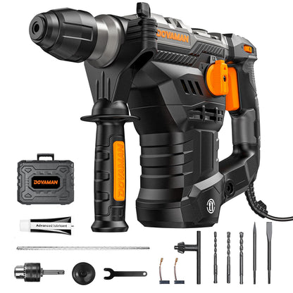 DOVAMAN RH15A 1-9/16'' SDS-Plus Rotary Hammer Drill, 4 in 1 Functions, Multi-material Use, Safety Clutch, 6 Speeds, SDS-Plus Adaptor, 4350BPM/900RPM, Vibration Control, Demolition Hammer for  - WoodArtSupply