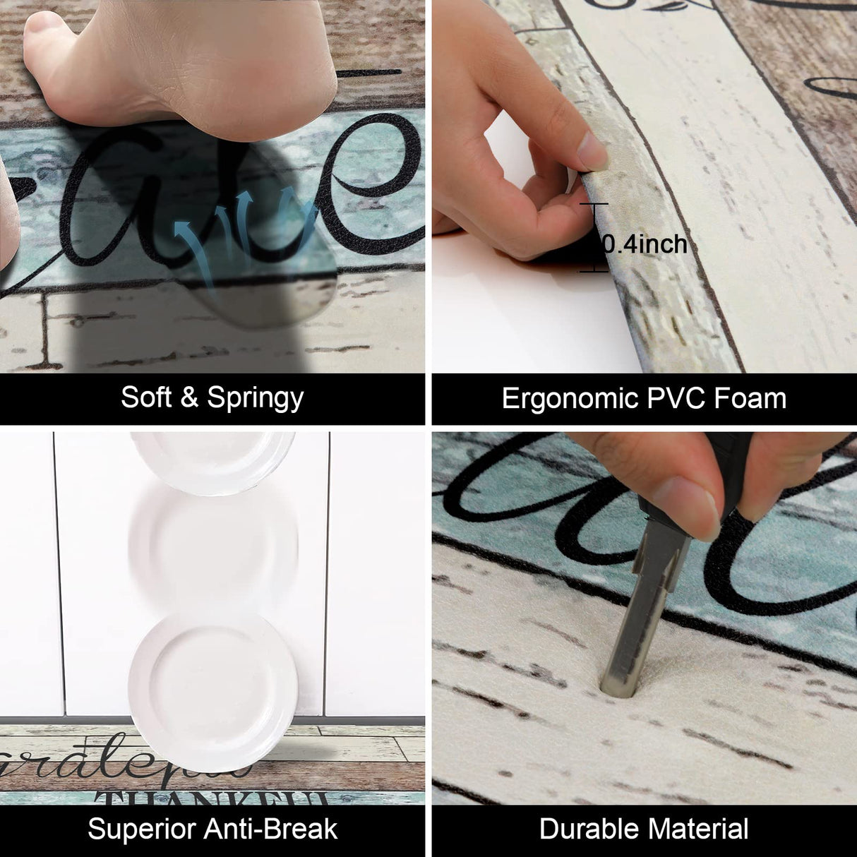 HEBE Anti Fatigue Kitchen Mat Set of 2 Non Slip Cushioned Kitchen Mats for Floor Waterproof Farmhouse Kitchen Rugs and Mats Set Comfort Standing Desk Mat Carpet for Sink,Office,Laundry HEBE