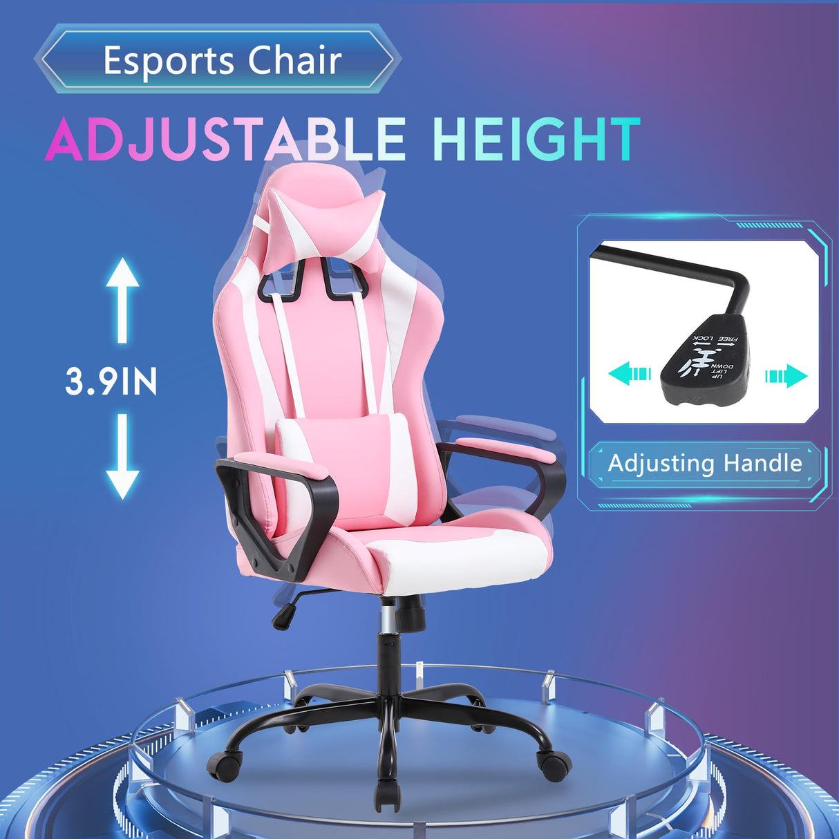 PayLessHere Ergonomic Racing Desk Chair Gaming Chair Computer Chair with Armrests 360° Swivel & Caster Pu Desk Task Chair Executive Headrest Lumbar Support for Back Pain Women Men and Adults,Pink PayLessHere