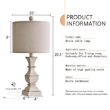 PoKat 20.5" Farmhouse Table Lamp, Vintage Bedside Lamps for Bedroom, Rustic Small End Table Lamps for Living Room, Traditional Nightstand Desk Lamps Distressed Washed White PoKat