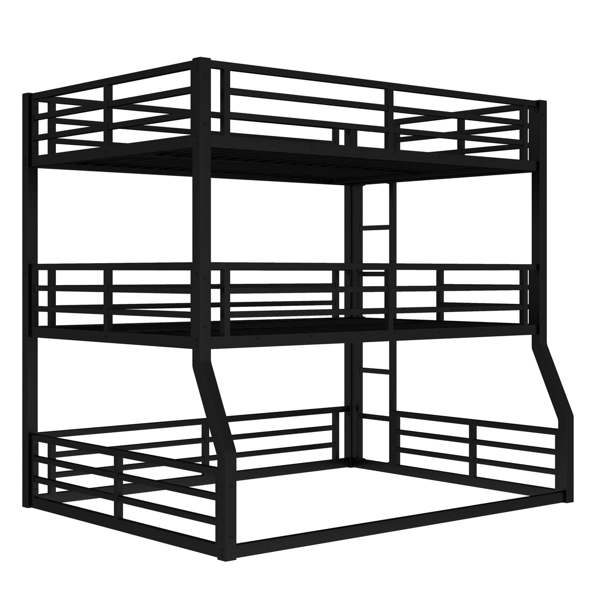 Bellemave Heavy Duty Triple Bunk Bed for Multiple Kids,Full Over Full Over Queen Size Bunk Beds with Storage Board for 3 Kids,Metal Triple Bed for Boys Girls,Black Bellemave