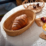 i-lan Handwoven Bread Serving Basket Bowls, Wicker Oval Fruit Bowl, Serving Bread Basket Set, Food Storage Bowl for Bread, Snack, Vegetable, Natural Brown (S: 10") i-lan