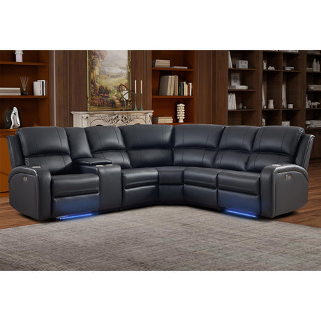 EBELLO Power Reclining Sectional Sofa with LED Light, Faux Leather Sectional Couch for Living Room, Modern Corner Furniture Sets with 2 Recliner Seats, Cup Holders, Storage Console, Black EBELLO