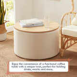 Ornavo Home 22 inch Large Round Ottoman Coffee Table Storage Ottoman with Wooden Lift Off Lid, Ottoman with Storage for Living Room, Bedroom and Office, Velvet Cream Ornavo Home