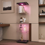 LFT HUIMEI2Y Glass Display Cabinet with LED Lights and Lock, 4-Shelf Curio Cabinets with Door, Tempered Glass Collection Display Showcase for Bedroom, Living Room 65”x 17”x 14.5” Black LFT HUIMEI2Y