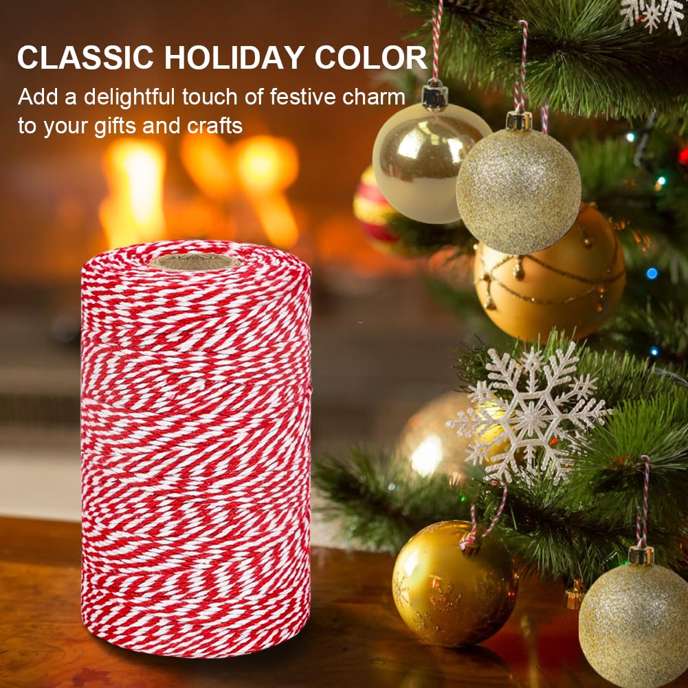 Tenn Well Red and White Twine, 656 Feet 200m Cotton Bakers Twine Ribbon for Baking, Butchers, Crafts, Gift Wrapping, Christmas Holiday Decorations Tenn Well